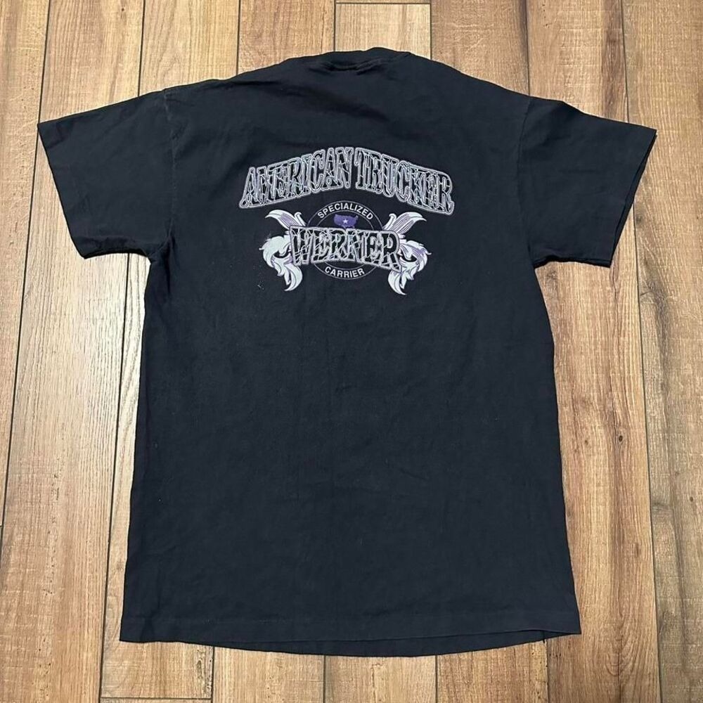 Vtg 90s Trucker Graphic T Shirt Mens‎ M Black Lightning Graphic Single